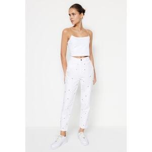 Trendyol White Stone Detailed High Waist Mom Jeans