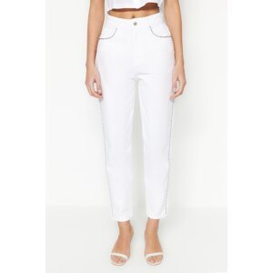 Trendyol White Trocked High Waist Mom Jeans