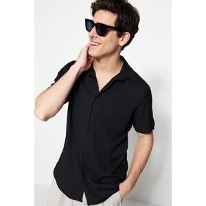 Trendyol Black Regular Fit Textured Summer Shirt
