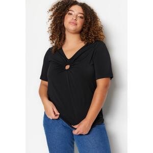 Trendyol Curve Black Knitted Crew Neck Cutout Detailed Blouse