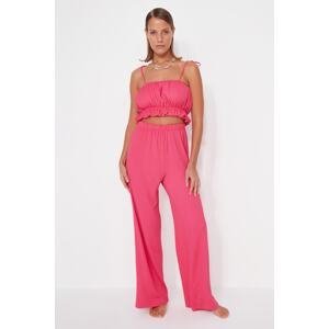 Trendyol Pink Woven Frilly Blouse and Pants Suit