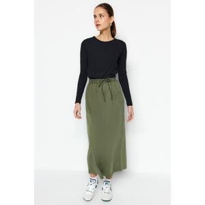 Trendyol Khaki Knitted Skirt with Stitch Detail and Elastic Waist