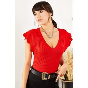 Olalook Women's Red Butterfly Sleeve V-Neck Knitwear Blouse