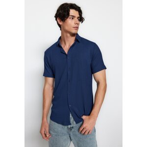 Trendyol Navy Blue Regular Fit Short Sleeve Summer Textured Knitted Shirt