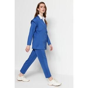 Trendyol Indigo Buttoned Shoulders Detailed Scuba Tunic-Pants Knitted Suit