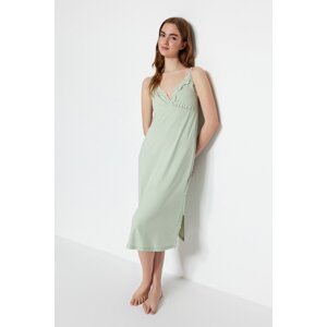 Trendyol Mint Lace and Slit Detailed Knitted Nightgown