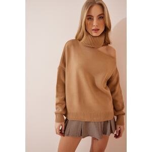 Happiness İstanbul Women's Biscuit Cot Out Detailed Turtleneck Knitwear Sweater