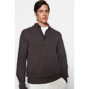 Trendyol Brown Men's Slim Fit Half Turtleneck Buttons Knitwear Sweater