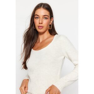 Trendyol Ecru Crop mäkký textúrovaný vlnený pletený sveter