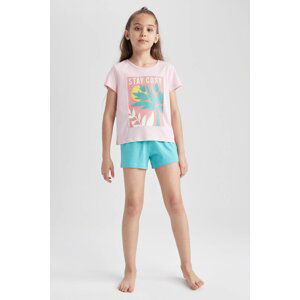 DEFACTO Girl Printed Short Sleeve Pajamas Set