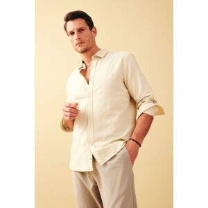 DEFACTO Modern Fit Polo Neck Linen Blended Long Sleeve Shirt