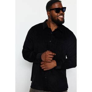 Trendyol Black Regular Fit Single Pocket Velvet Plus Size Shirt