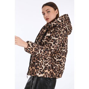 Bigdart 5125 Leopard Brown Patterned Puffer Coat