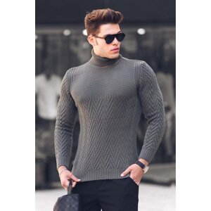 Madmext Khaki Turtleneck Knit Patterned Sweater 4655