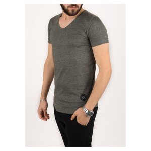 Madmext V-neck Khaki T-Shirt 2301