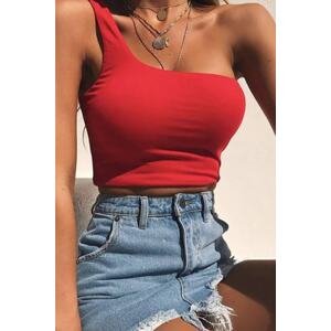 Madmext Mad Girls One-Shoulder Red Strap Bodysuit Mg325