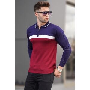 Madmext Claret Red with Zipper Polo Collar Knitwear Sweater 5787