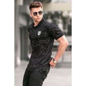 Madmext Black Patterned Polo Neck T-Shirt 5873