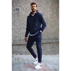 Madmext Navy Blue Printed Regular Fit Men's Tracksuit Set