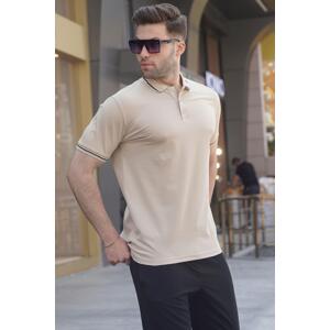 Madmext Beige Polo Neck Men's T-Shirt 6113