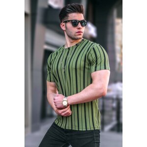 Madmext Khaki Striped Crew Neck Men's T-Shirt 5771