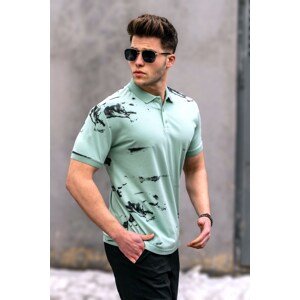 Madmext Mint Green Men's Polo Neck Patterned T-Shirt.