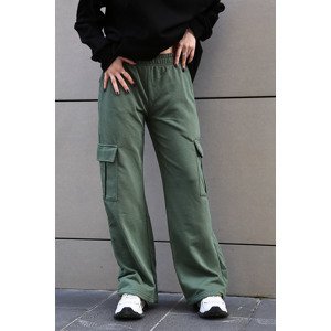Madmext Women's Khaki Green Wide Leg Cargo Pocket Sweatpants