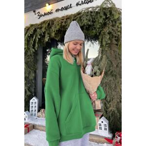 Madmext Green Hooded Rayon Oversized Sweatshirt