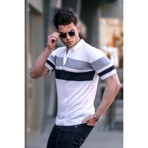 Madmext Men's White Polo Neck Zippered T-Shirt 5730