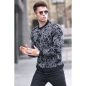 Madmext Black Patterned Crew Neck Knitwear Sweater 5767