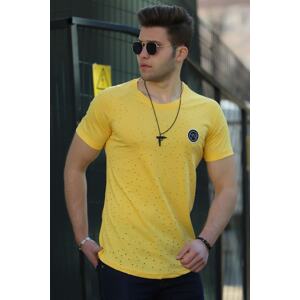 Madmext Torn Detailed Yellow T-Shirt T4002