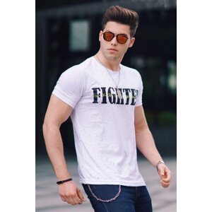 Madmext Men's White Ripped Printed T-Shirt 4592