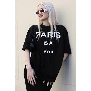 Madmext Black Women's Paris Printed T-Shirt