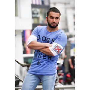 Madmext Printed Sleeve Detailed Saxe Blue T-Shirt