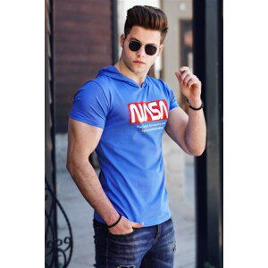 Madmext Men's Printed Saxe Blue Hooded T-Shirt 4629