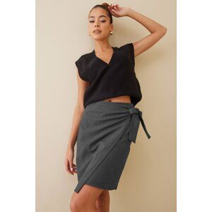 Madmext Women's Anthracite Basic Tie Fabric Skirt