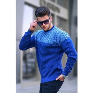 Madmext Men's Indigo Patterned Knitted Sweater 5977