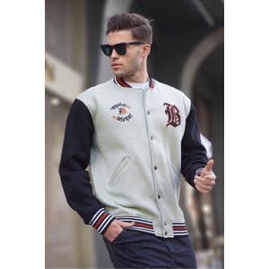 Madmext Men's Mint Green Embroidered Front College Jacket 6036
