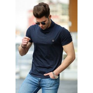 Madmext Men's Shawl Collar Navy Blue T-Shirt 4554