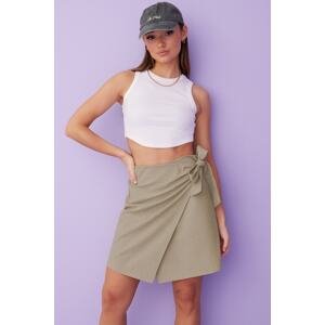 Madmext Women's Beige Basic Bound Fabric Skirt