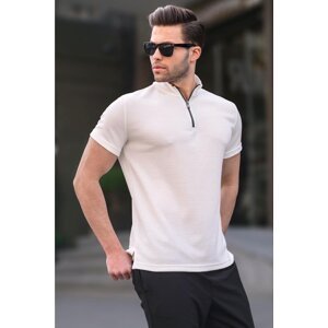 Madmext Men's Zipper Collar White T-Shirt 6120