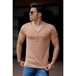 Madmext V Neck Basic Camel T-Shirt 4508