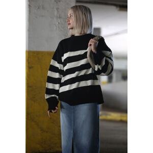 Madmext Black Overfit Striped Marine Sweater