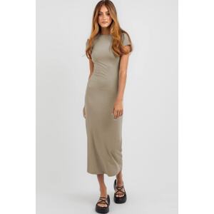 Madmext Beige Basic Half Turtleneck Long Dress