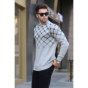 Madmext Dyed Gray Patterned Crew Neck Knitwear Sweater 6019