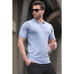 Madmext Patterned Knitwear Blue Polo Neck T-Shirt 6357