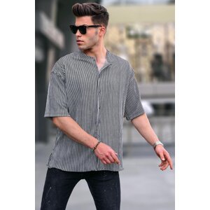 Madmext Black Big Collar Striped Short Sleeve Shirt 5863