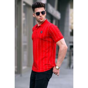 Madmext Striped Red Buttons Polo T-Shirt 5879