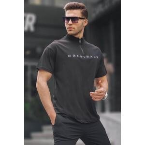 Madmext Men's Black Zipper Collar T-Shirt 5858