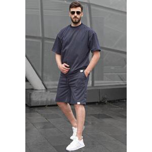 Madmext Navy Blue Striped Men's Shorts Set 6398